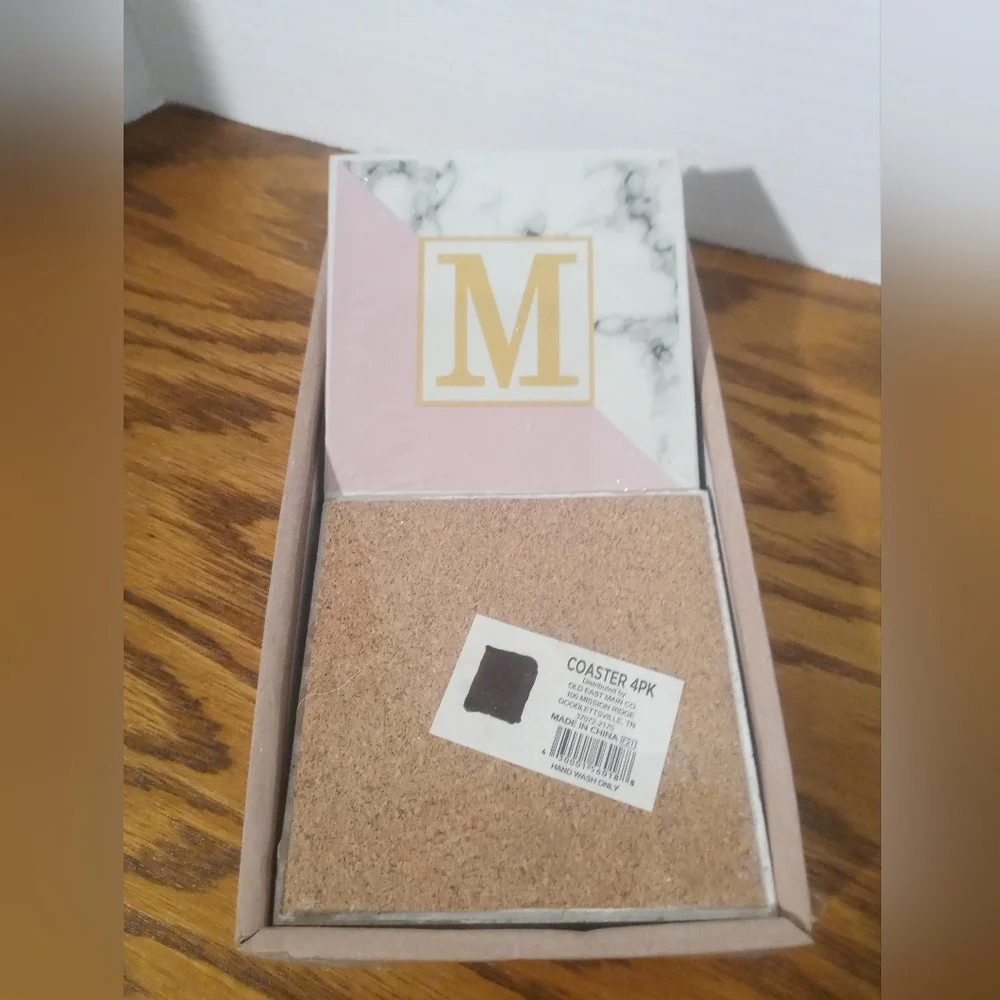 Marbled Letter Ceramic Coaster Set - Four (4) Packs